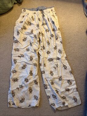 Aerie- Striped Cream Pajama Pants with Brown Floral Medallion Print